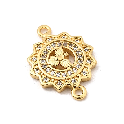 Brass Micro Pave Clear Cubic Zirconia Flower Connector Charms KK-I360-008G-01-1