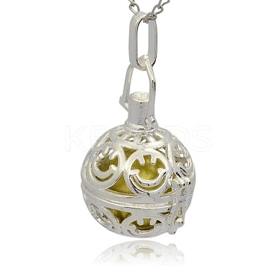 Silver Color Plated Brass Hollow Round Cage Pendants KK-J216-08S-1