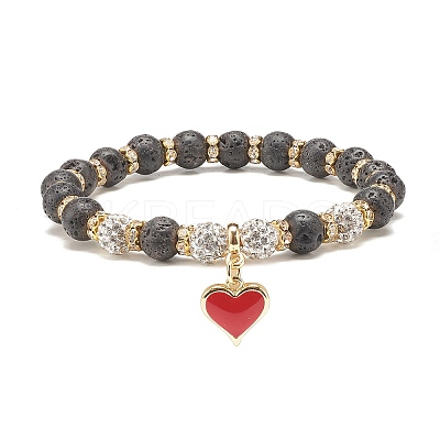 Natural Lava Rock Stretch Bracelet with Crystal Rhinestone BJEW-SZ0002-37B-1