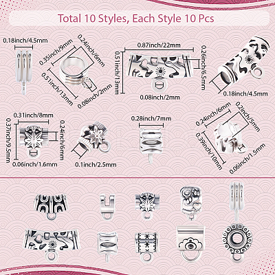 100Pcs 10 Styles Alloy Tube Bails TIBE-SC0002-27-1
