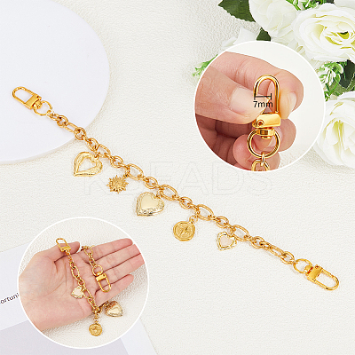 Brass Heart Locket Pendant with 304 Stainless Steel Sun Compass Pendant Oval Link Chain Bag Decorative Chains HJEW-PH02276-1