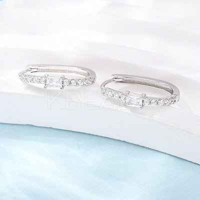 Oval 925 Sterling Silver Micro Pave Clear Cubic Zirconia Hoop Earrings EJEW-K317-09P-1