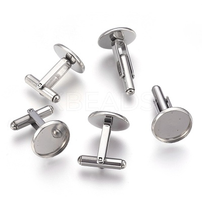 Tarnish Resistant Flat Round Stainless Steel Cuffinks STAS-P207-08P-D-1