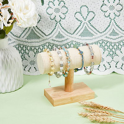 Velvet T-Bar Bracelet Display Stands with Wood Base BDIS-WH0003-29-1