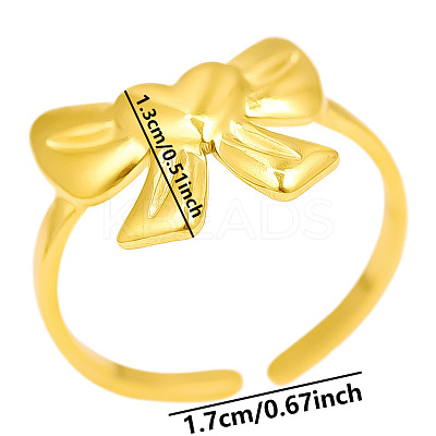 304 Stainless Steel Bowknot Open Cuff Ring for Women YP8542-2-1