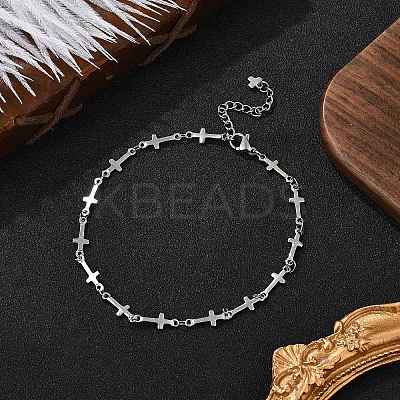 304 Stainless Steel Cross Link Chain Anklets for Women AJEW-AN00679-02-1