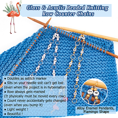 Glass & Acrylic Beaded Knitting Row Counter Chains HJEW-AB00549-1