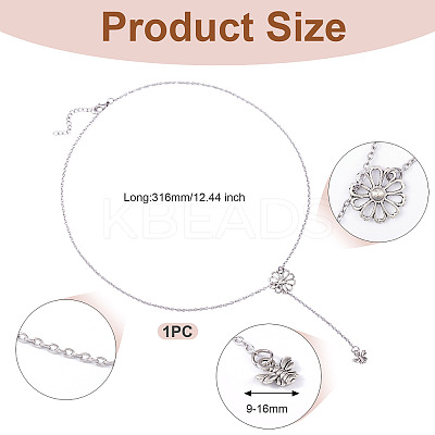 Adjustable 304 Stainless Steel Cable Chain Necklaces Flower & Bees Alloy Charm Lariat Necklaces for Women NJEW-TAC0017-01-1