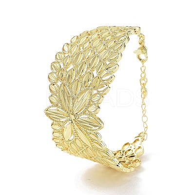 Rack Plating Brass Vintage Court Hollowed-out Flower Design Cuff Bangles for Women BJEW-D032-07G-1