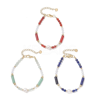 Natural Gemstone & Cultured Freshwater Pearl Beaded Bracelets for Women BJEW-JB13218-1