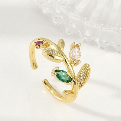Brass Micro Pave Cubic Zirconia Cuff Rings for Women RJEW-S400-05G-1