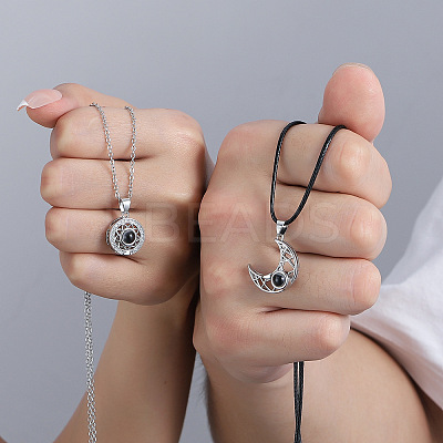 2Pcs 2 Style I Love You in 100 Languages Couple Matching Necklaces Set PW23032765427-1