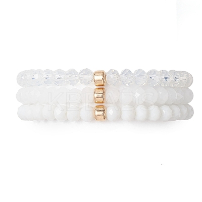 3Pcs Faceted Imitation Jade & Opaque Glass Rondelle Beaded Stretch Bracelets for Women BJEW-JB12563-07-1