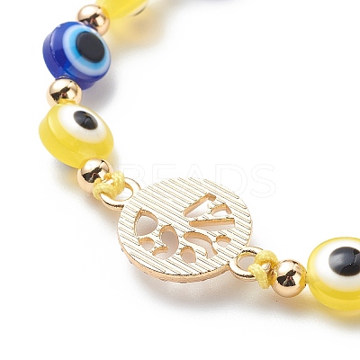 Evil Eye Resin Bead & Flat Round with Tree of Life Alloy Rhinestone Braided Beaded Bracelets for Girl Women BJEW-JB08740-04-1