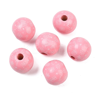 Christmas Printed Schima Wood European Beads WOOD-I015-01I-1