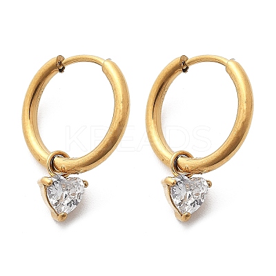 304 Stainless Steel Micro Pave Cubic Zirconia Hoop Earrings Ion Plating(IP) LS-STAS-R004-03G-02-1