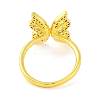 Butterfly Brass Micro Pave Clear Cubic Zirconia Open Cuff Ring for Women RJEW-U003-13G-1