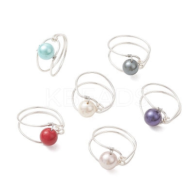 Shell Pearl with Copper Wire Finger Rings RJEW-JR00980-1