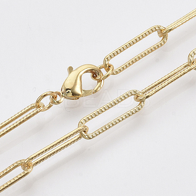 Brass Textured Paperclip Chain Necklace Making MAK-S072-01B-G-1