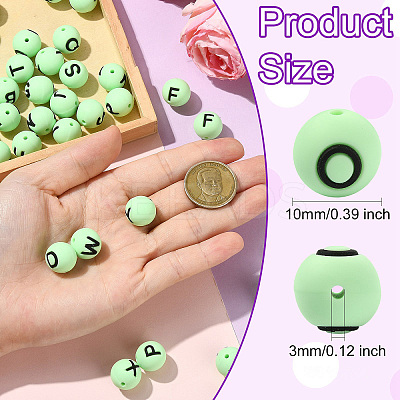 1 Set 26Pcs Green Round with Letter Silicone Beads ST-CJ0041-014-1