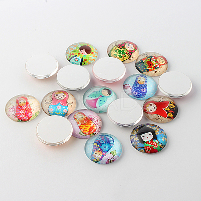 Russian Girl Doll Printed Glass Cabochons GGLA-A002-12mm-JJ-1