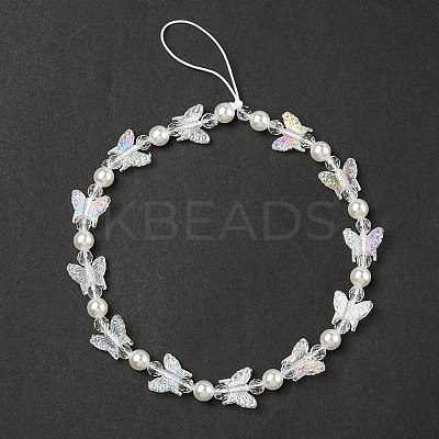 Acrylic Butterfly Pearl Beaded Mobile Straps HJEW-YW0001-01-1