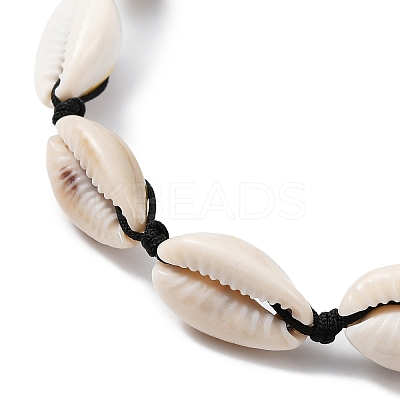 Natural Shell Braided Bead Anklet with Synthetic Turquoise Beads AJEW-AN00561-02-1