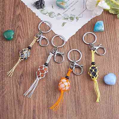 4Pcs  4 Colors Macrame Fringe Braided Keychain AJEW-SW00014-03-1