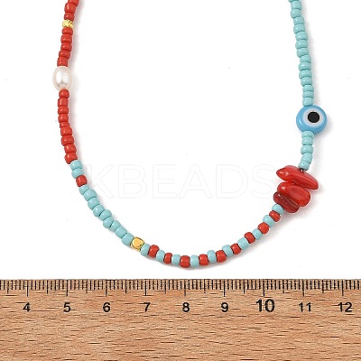 Handmade Lampwork Evil Eye & Glass & Natural Pearl Beaded Necklaces for Women NJEW-JN06425-1