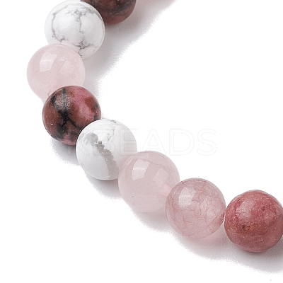 8.5mm Round Natural Rhodonite & Howlite & Strawberry Quartz & Rose Quartz  Bead Stretch Bracelets for Women BJEW-JB10944-06-1