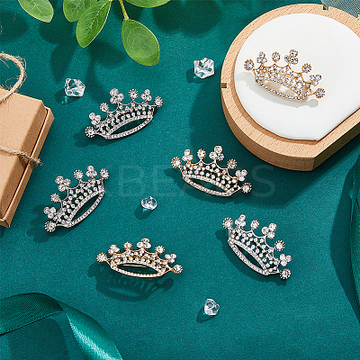 6Pcs 2 Colors Crown Alloy Crystal Rhinestone Brooch JEWB-FH0001-67-1