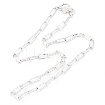 Non-Tarnish 304 Stainless Steel Paperclip Chain Necklaces LS-NJEW-H305-10P-1