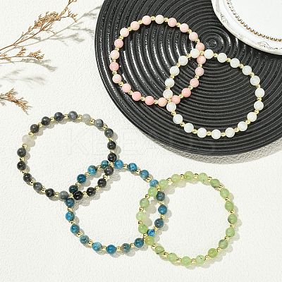 Natural Gemstone & Synthetic Hematite Non-magnetic Beaded Stretch Bracelets for Women BJEW-JB13940-1