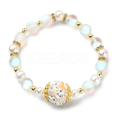 Synthetic Moonstone & Hematite & Plastic Imitation Pearl Beaded Stretch Bracelet BJEW-JB09504-1