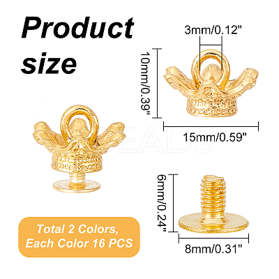 32Pcs 2 Colors Alloy Crown Nipple Studs Rivets FIND-WR0006-14-1