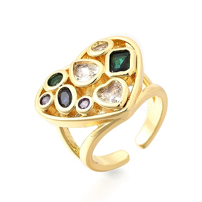 Brass Micro Pave Cubic Zirconia Cuff Rings RJEW-C134-02G-1