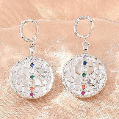 Brass Micro Pave Colorful Cubic Zirconia Dangle Hoop Earrings EJEW-G471-42P-1