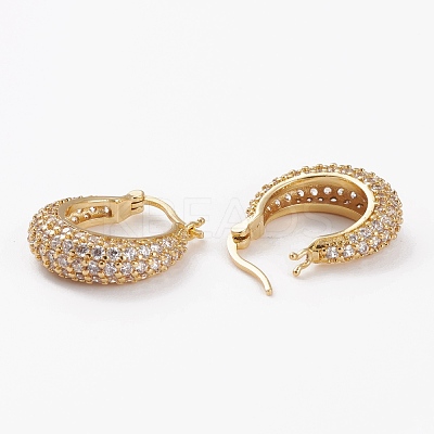 Brass Micro Pave Clear Cubic Zirconia Hoop Earrings EJEW-C502-07G-1