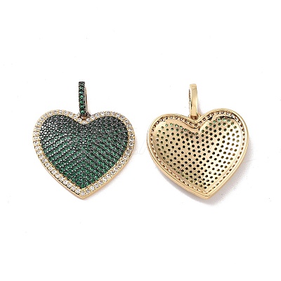 Heart Brass Micro Pave Cubic Zirconia Pendants KK-G435-04G-1