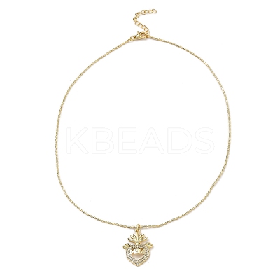 Golden Plated Brass Micro Pave Clear Cubic Zirconia Pendant Necklaces NJEW-L178-01G-02-1