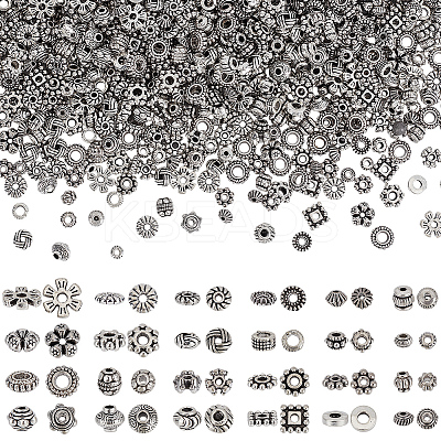 1200Pcs 24 Styles Tibetan Style Alloy Spacers Beads TIBEB-PH0005-09-1