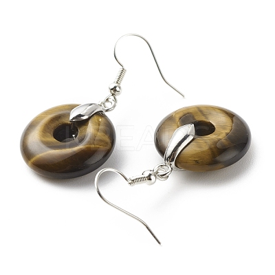 Natural Tiger Eye Donut Dangle Earrings EJEW-G300-01P-02-1