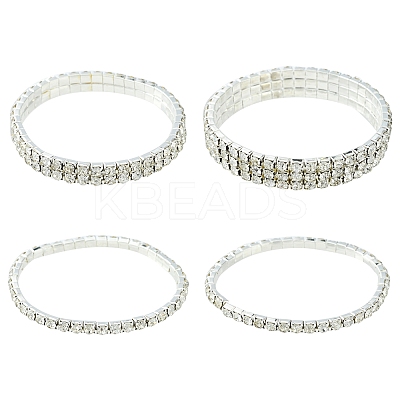 4Pcs 3 Style Brass Rhinestone Tennis Stretch Bracelet Sets for Girlfriend BJEW-FS0001-06-1