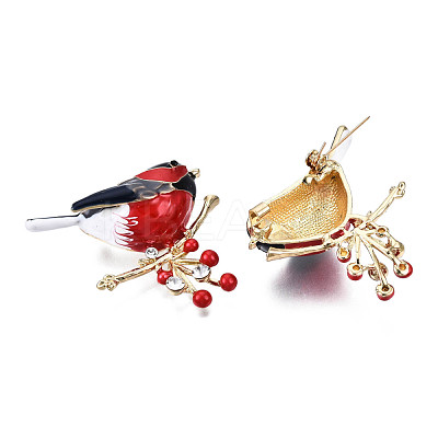 Bird with Branch Enamel Pin with Crystal Rhinestone JEWB-N007-147-1
