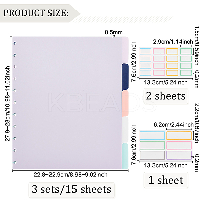 3Sets/15 sheets Plastic Discbound Notebook Index Divider Sheets DIY-OC0010-55-1