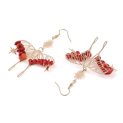 Synthetic Coral Chips Dangle Earrings EJEW-S214-01H-1