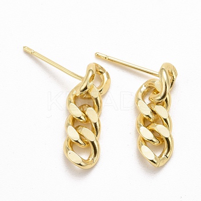 Brass Cuban Link Chain Shape Danlge Stud Earrings EJEW-C015-01G-1