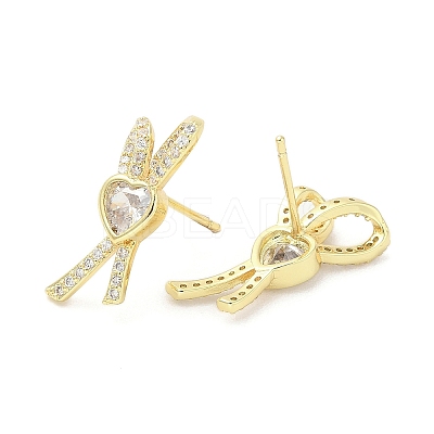 Rack Plating Brass Micro Pave Clear Cubic Zirconia Stud Earrings EJEW-M260-18G-1