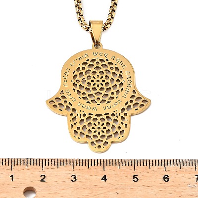 201 Stainless Steel Hollow Religion Hamsa Hand Pendant Necklaces LS-NJEW-M086-01G-1