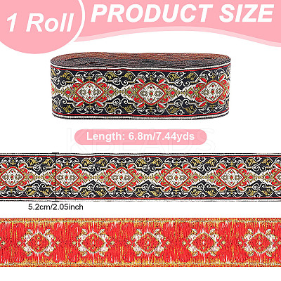 National Style Polyester Jacquard Flower Ribbon for Garment Accessories OCOR-WH0097-39A-1